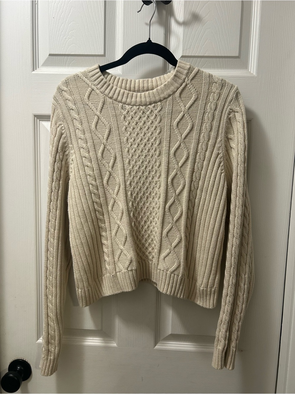 GAP 100% Cotton Cream Cable Knit Sweater Large L Crewneck - Picture 2 of 5